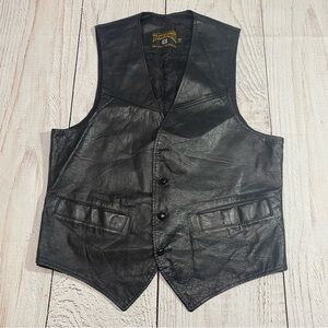 Vintage Trailmaster Men's Black Leather Biker Vest 40 reg